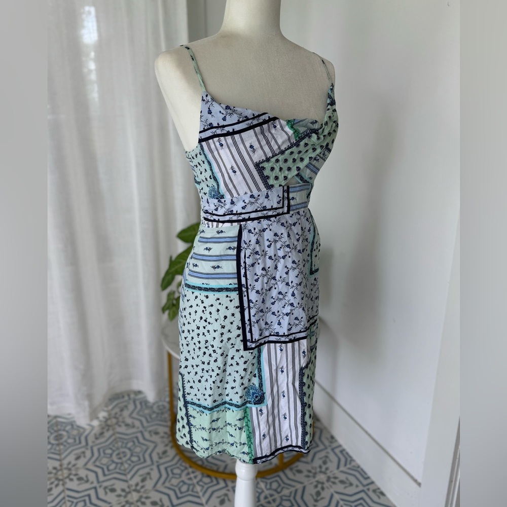 LOFT 12 Petite White and Blue Twist Patchwork Cami Mini Dress Sundress - Picture 5 of 11